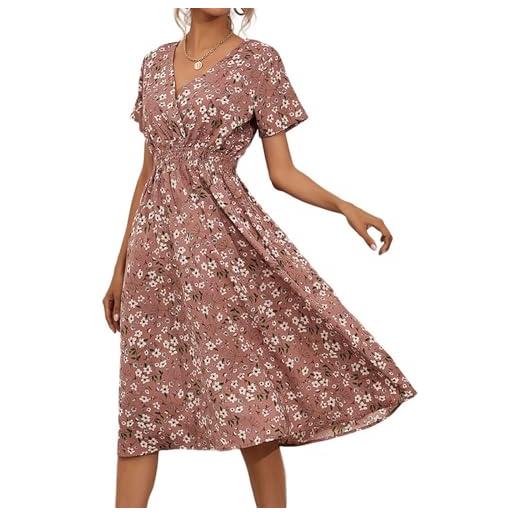 KKLZZUENI delle donne estate manica corta v-neck floreale abito da partito corto delle donne sundress estate floreale manica corta wrap v neck a-line midi dress