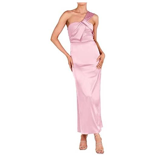 Generico maxi abiti da donna in raso con una spalla per l'ospite di un matrimonio, abito da da cocktail abiti lunghi estivi manica corta (gold, s)