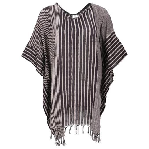 GURU SHOP caftano, stile ibiza, tunica da spiaggia, a righe, maxi camicetta da donna, nero, sintetico, taglia: unica, camicette e tuniche, abbigliamento alternativo, nero/grigio, taglia unica