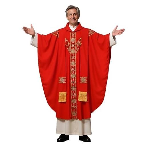 FAD-4U chiesa cattolico sacerdote casule paramenti per la chiesa messa vestimenti vestimenti con stola, rosso e oro, 130cm 144cm