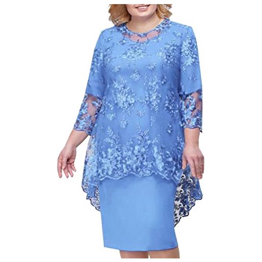 Generisch abito in pizzo a maniche lunghe, elegante ricamo in pizzo, abito da sera a mezza manica da donna, per il tempo libero, taglie forti, celeste. , xxl