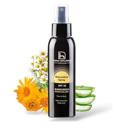 HOMO NATURALS THE NEW MALE SKIN CARE homo naturals natura. Sun - spray solare protettivo spf 30 - spray solare per viso e corpo - protezione solare vegana con aloe vera e calendula - nebbia naturale opaca - protezione uva/uvb - 100 ml