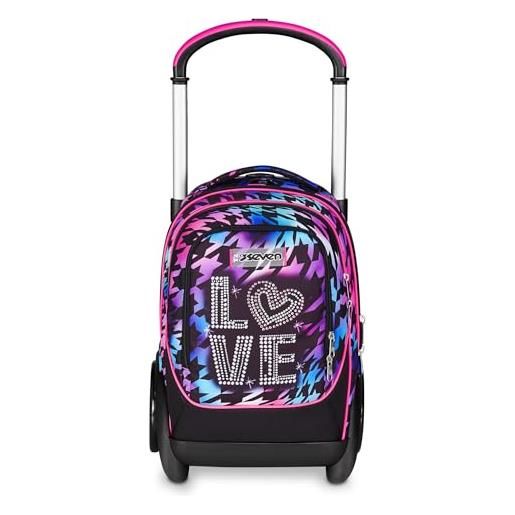 Seven trolley scuola sganciabile tyre, viola fucsia, zaino con carrello sganciabile da 40 l, maxi ruote e crossover system, maneggevole e resistente, scuola elementare e media, zaino bambina