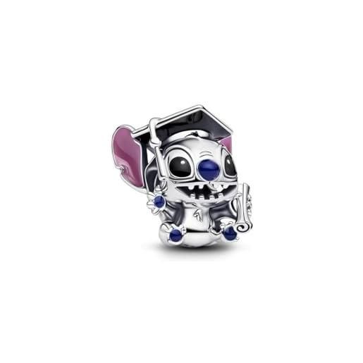 PANDORA moments disney stitch 793789c01 breloque de remise de diplôme en argent sterling compatible avec les bracelets moments, 11,6x13,3x13 mm, argent sterling, pas de gemme