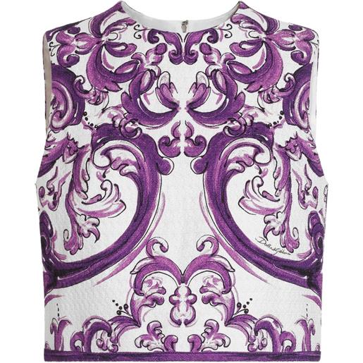 Dolce & Gabbana top crop con stampa maioliche - bianco