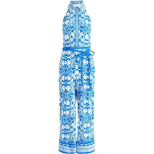alice + olivia tuta intera con scollo all'americana - blu