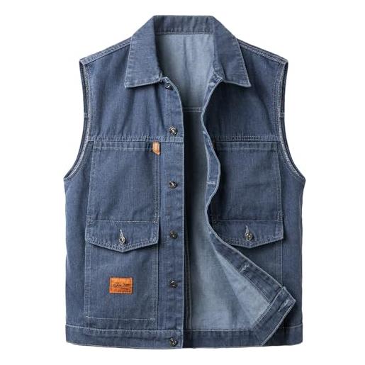 Gilet da uomo, senza maniche, giacca da lavoro, da uomo, vintage, da uomo, slim fit, da uomo, tinta unita, casual, con bottoni, A-Grey., L
