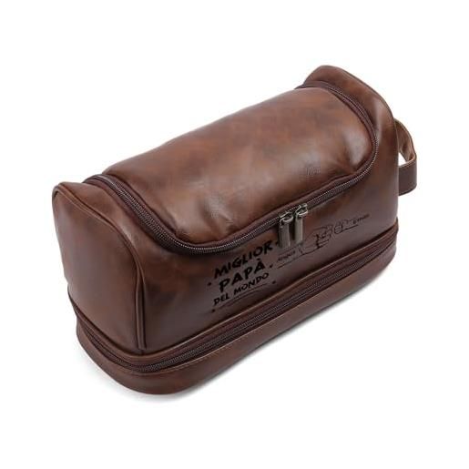 Wamantic beauty case uomo personalizzato in pelle pu - borsa da toilette da viaggio con nome - trousse da viaggio grande regalo per compleanno, anniversario, festa del papà, natale (2 names)