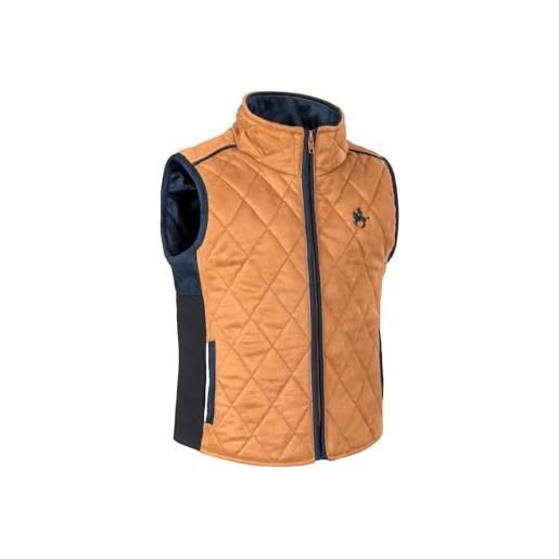 British Cotton gilet imbottito per bambini con rompi, camoscio marrone e blu marino, chiusura a zip, rame, 14 anni