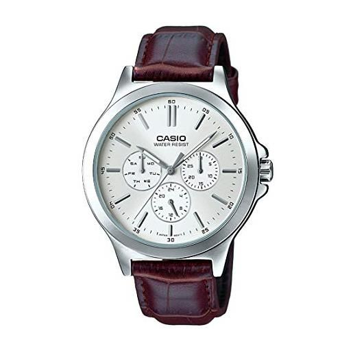 Casio MTP-V004GL-9A Orologio Uomo Classico Al Quarzo - Cinturino In Pelle Marrone, Cassa In Ottone, Quadrante Bianco Analogico