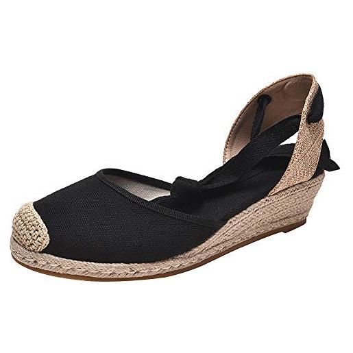 rismart donna espadrillas sandali medio zeppa caviglia cinghia estate scarpe sn02714(mandorla, 39 eu)