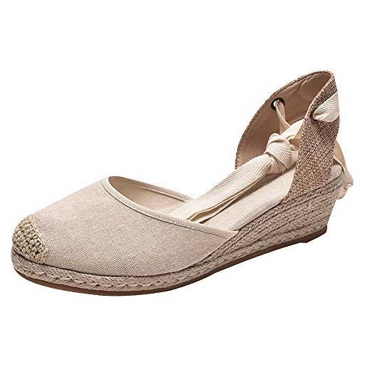 rismart donna espadrillas sandali medio zeppa caviglia cinghia estate scarpe sn02714(nero, 40 eu)