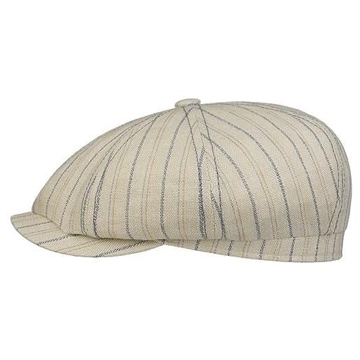 Stetson coppola in lino hatteras ledford uomo - made germany berretto newsboy con visiera estate primavera/estate - 57 cm natura-blu