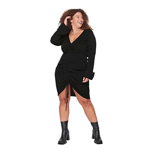 Trendyol women mini bodycon regular fit knitwear plus size dress vestito, black, 3xl donna