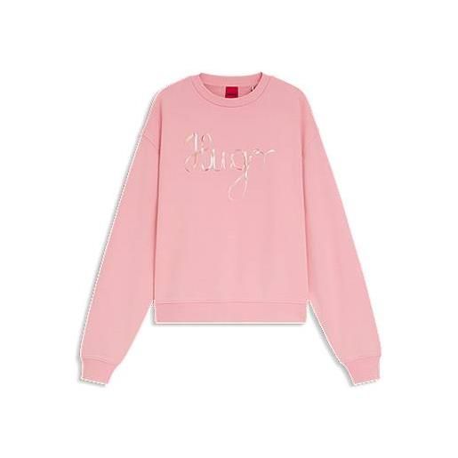 HUGO felpa in terry di cotone con grafica creativa, rosa chiaro