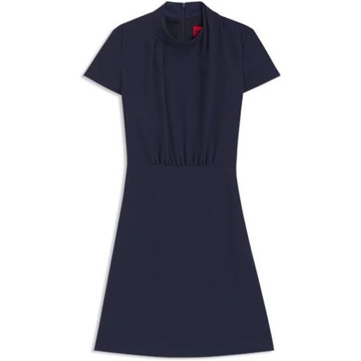 HUGO vestito in crêpe con scollatura a lupetto e dettagli drappeggiati, blu scuro