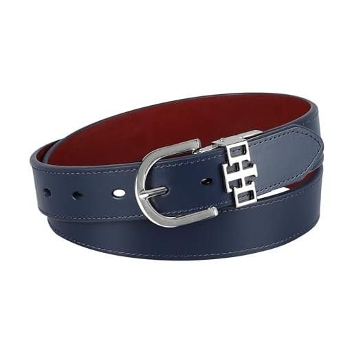 Tommy Hilfiger two-in-one reversible slim width casual leather belt for jeans, trousers and dresses cintura, blu oltremare/rosso, m donna
