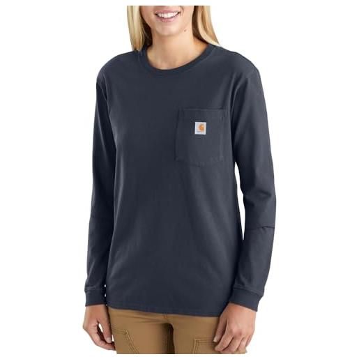 Carhartt, pocket t-shirt a manica lunga, loose fit donna, blu navy, l