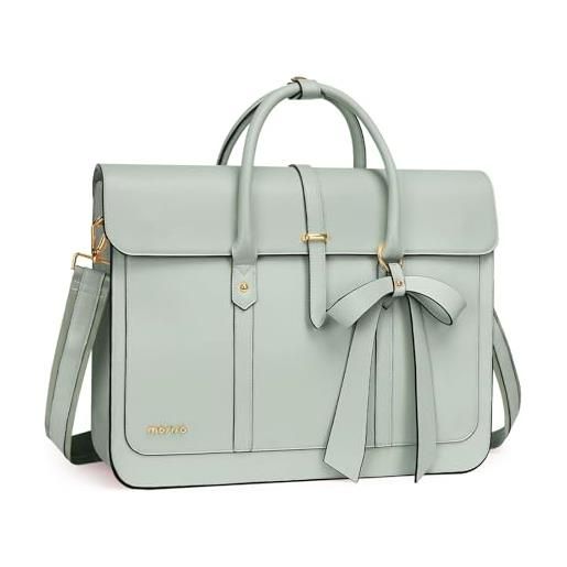 MOSISO borsa porta pc donna, 13-14 pollici laptop in pelle pu borsa a tracolla convertibile, 13,3 pollici borse messenger casual lavoro viaggio computer custodia con nodo a fiocco, salvia verde