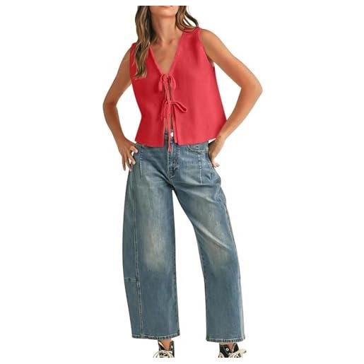 HANMAX cardigan leggero da donna, colore: rosso, l