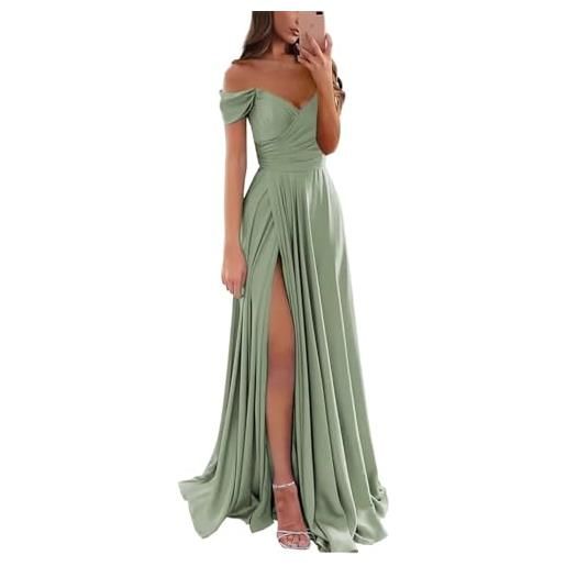 YIANN abito da damigella d'onore da donna in raso per matrimonio con spalle scoperte abito da ballo con fessura una linea lunga formale abito da sera, giallo, 38