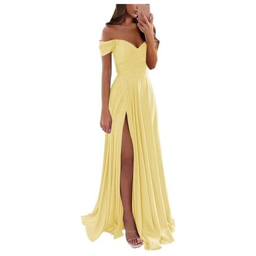YIANN abito da damigella d'onore da donna in raso per matrimonio con spalle scoperte abito da ballo con fessura una linea lunga formale abito da sera, giallo, 38