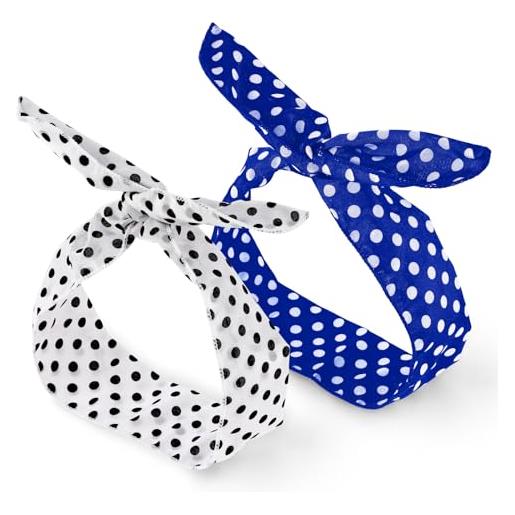 Larrel 2 fasce per capelli a pois, antiscivolo, larghe, spesse, fasce per il sudore, accessori per capelli anni '50, accessori per capelli per donne, palestra, allenamento (bianco, blu navy)