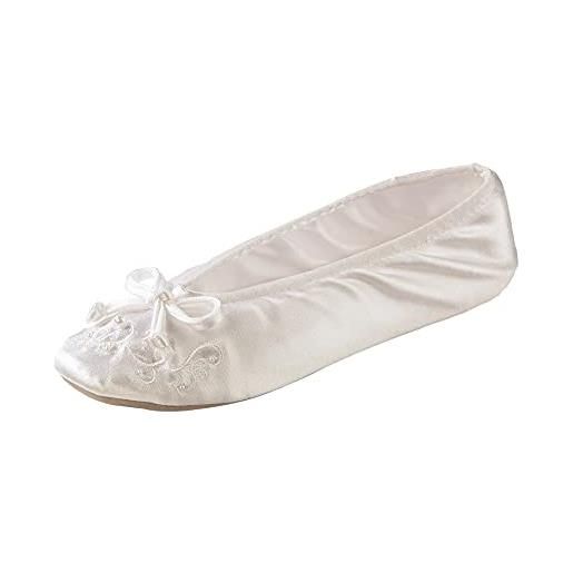 Isotoner pantofole da donna in raso con perle ricamate
