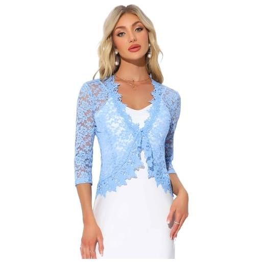 Allegra K coprispalle in pizzo floreale per donna sera maniche a 3/4 formale elegante bolero cardigan, rosa, s