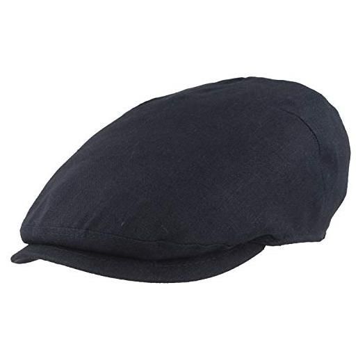 Hut Breiter breiter berretto da uomo con visiera flatcap, 100% lino, fodera in cotone, cappello leggero e confortevole, blu marino, 61