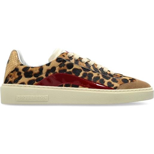 DSQUARED2 sneakers in pelle con stampa leopardata - marrone