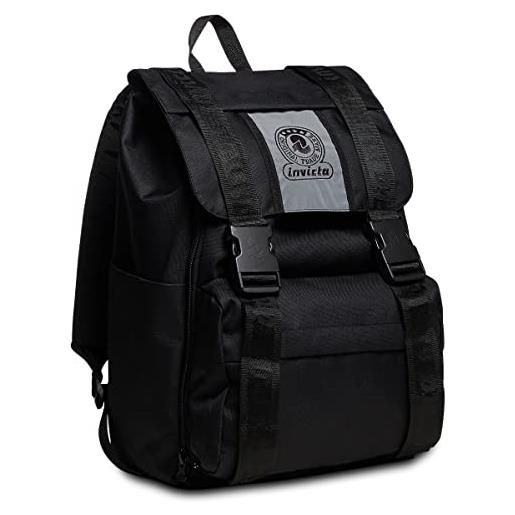 Invicta zaino invicta - square, nero - tasca porta pc e tasca porta borraccia - viaggio, ufficio, scuola e tempo libero - adulto, ragazzi, unisex - 100% eco material
