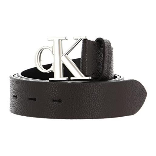 Calvin Klein jeans cintura uomo round mono plaque belt 3.5 cm in pelle, marrone (bitter brown), 110 cm