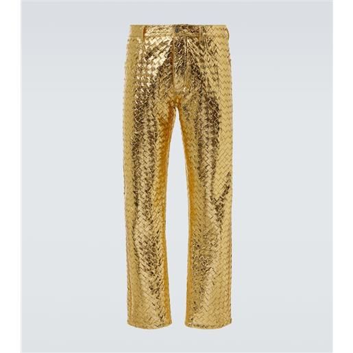 Bottega Veneta pantaloni regular in pelle intrecciato