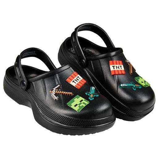 MINECRAFT zoccoli bambino con o senza ciondoli scivolare ciabatte bambina giardino piscina creeper regalo bambini (nero, 36/37 eu)