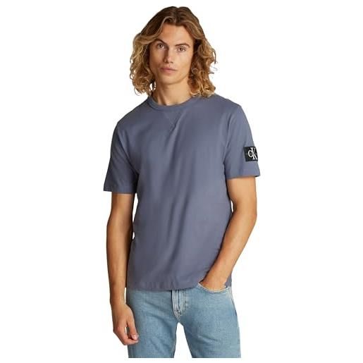 Calvin Klein uomo t-shirt maniche corte regular tee con etichetta con logo, blu (grisaille), xl