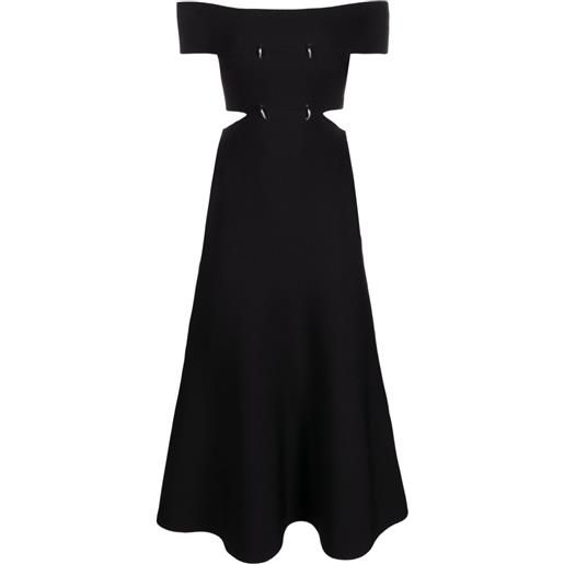 Alexander McQueen abito midi svasato con spalle scoperte - nero