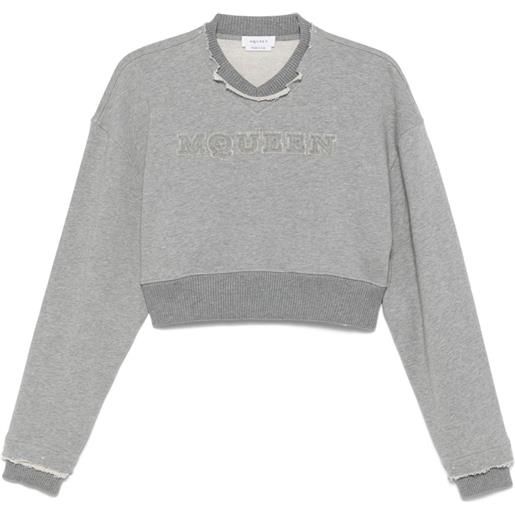 Alexander McQueen felpa crop con logo - grigio