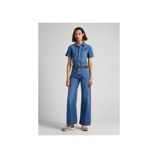 Pepe Jeans per donna. Pl230458 tuta blu evelyn [3046424], casual, cotone, denim, manica corta, sostenibile