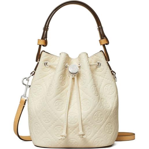 Tory Burch borsa a secchiello t monogram mini - bianco