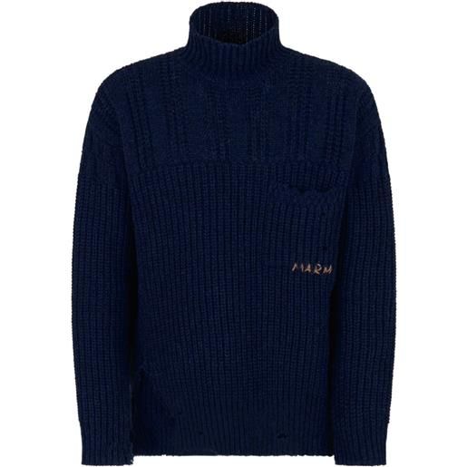 Marni maglione a coste con collo alto - blu