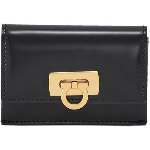 Ferragamo portacarte gancini in pelle - nero