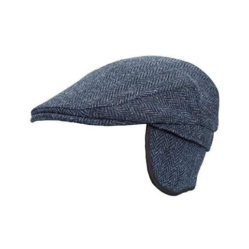 WALKER AND HAWKES - cappello piatto harris tweed edward con copriorecchie pieghevoli - blu notte - l (59cm)
