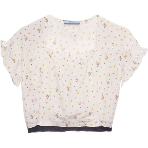 Prada top corto a fiori - bianco