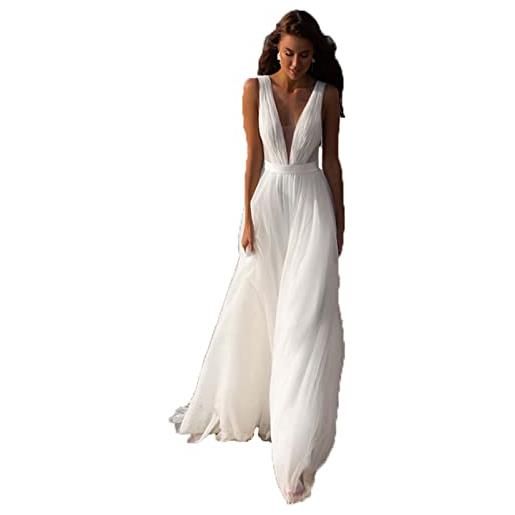 WZEFEIO abito da sposa, abito da sposa della spiaggia, senza maniche mermaid backless doppio scollo a v vestito, bianco, 2