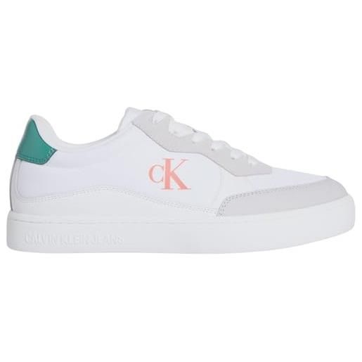 Calvin Klein uomo sneakers con suola preformata classic nylon mix con logo, bianco (bright white/wild green/tigerilily), 41