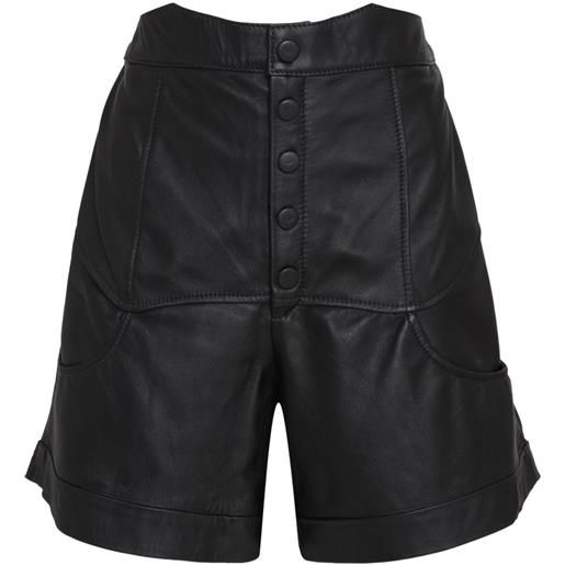 Olympiah shorts in pelle a vita alta con bottoni - nero