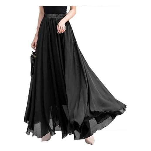 FM2018XSL gonna donna lunga in chiffon elastico vita estiva casual fluido tulle boho gonne da spiaggia, l, nero