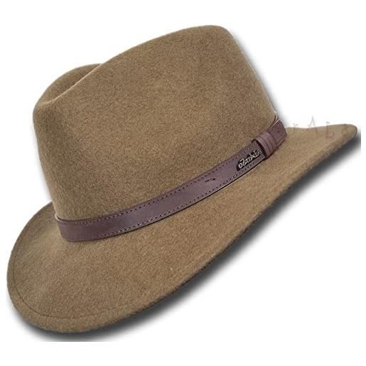 Oztrala cappello in feltro di lana australiano outback vintage classico fedora da uomo con fascia in pelle da cowboy hw01 us, marrone, x-large
