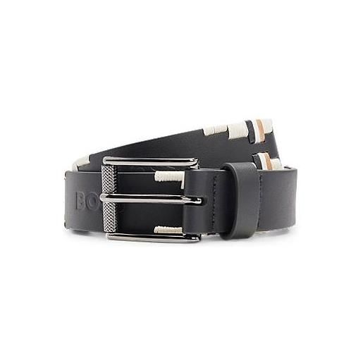 BOSS cintura in pelle da equitazione con righe tipiche del marchio ricamate a mano, nero
